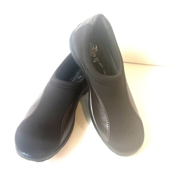 FLY FLOT Anatomic Anti Shock Brown Leather /Lycra Slip On Women's EU 42 US 11.5 - Picture 1 of 7